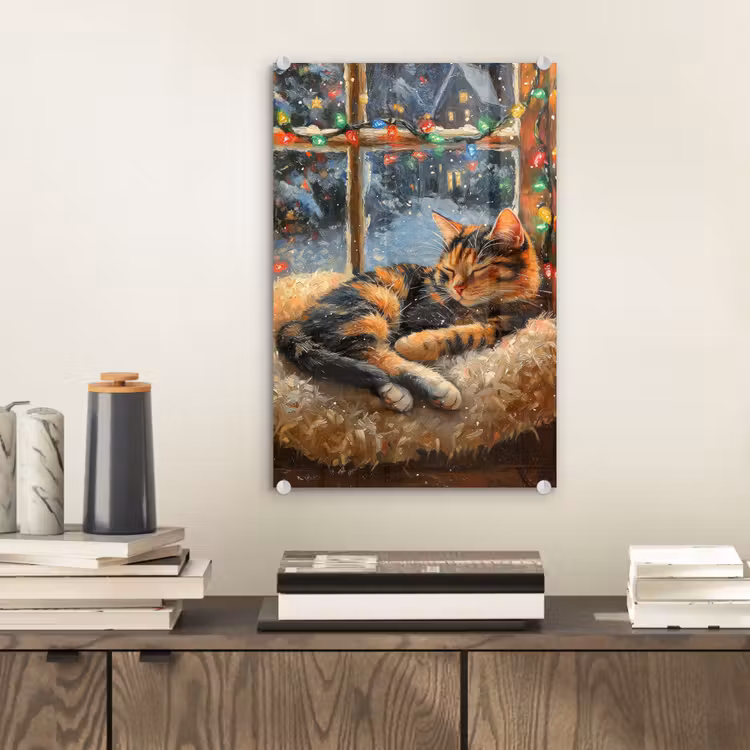 Glas schilderij - Kat - Kerst - Winter - Dier — 2