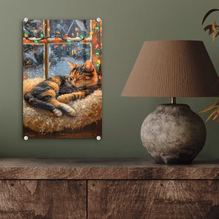 Glas schilderij - Kat - Kerst - Winter - Dier — 4