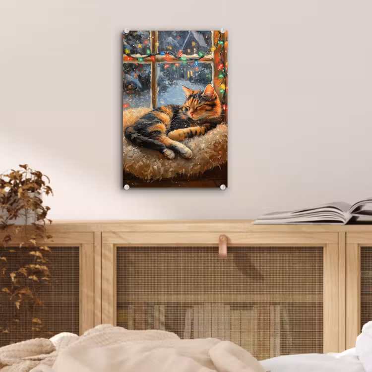Glas schilderij - Kat - Kerst - Winter - Dier — 5