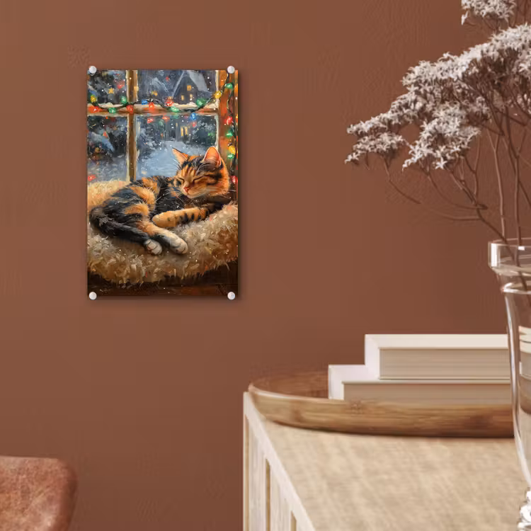 Glas schilderij - Kat - Kerst - Winter - Dier — 6