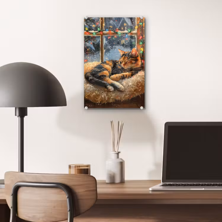 Glas schilderij - Kat - Kerst - Winter - Dier — 7