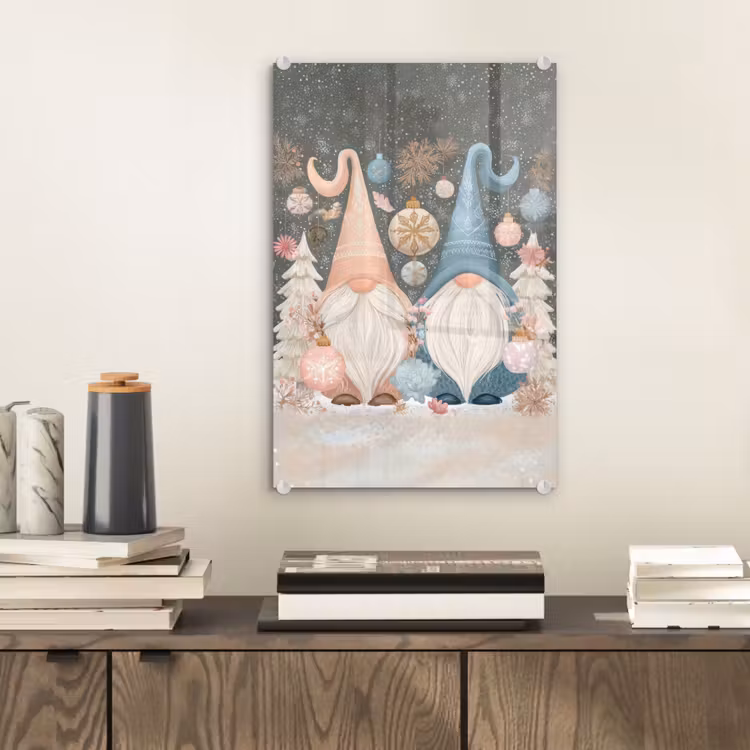Glas schilderij - Kerst - Gnomen - Pastel — 2
