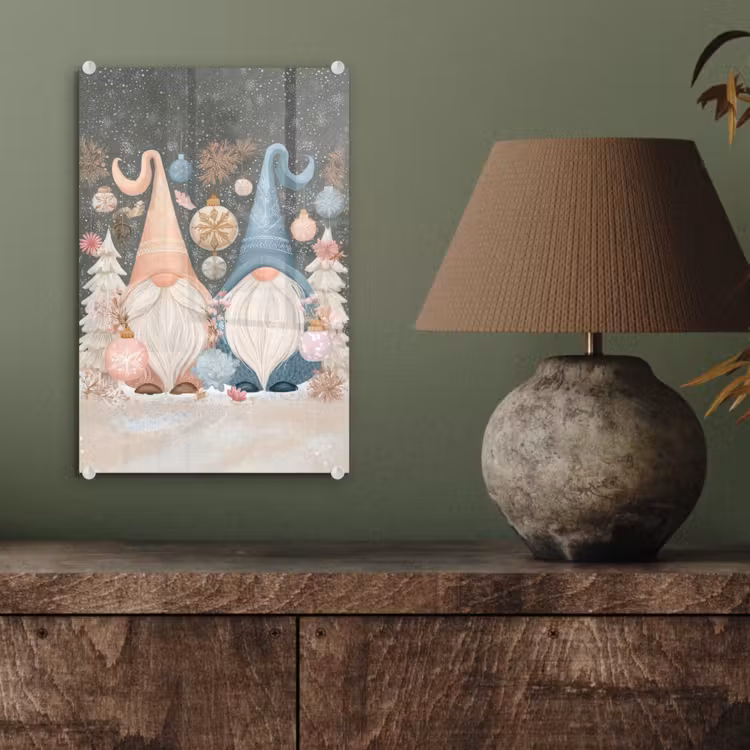 Glas schilderij - Kerst - Gnomen - Pastel — 4
