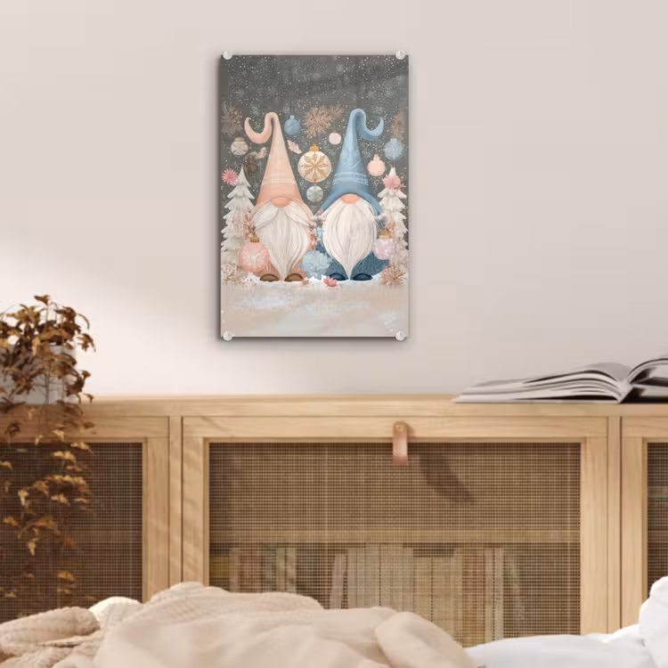 Glas schilderij - Kerst - Gnomen - Pastel — 5