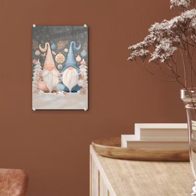 Glas schilderij - Kerst - Gnomen - Pastel — 6