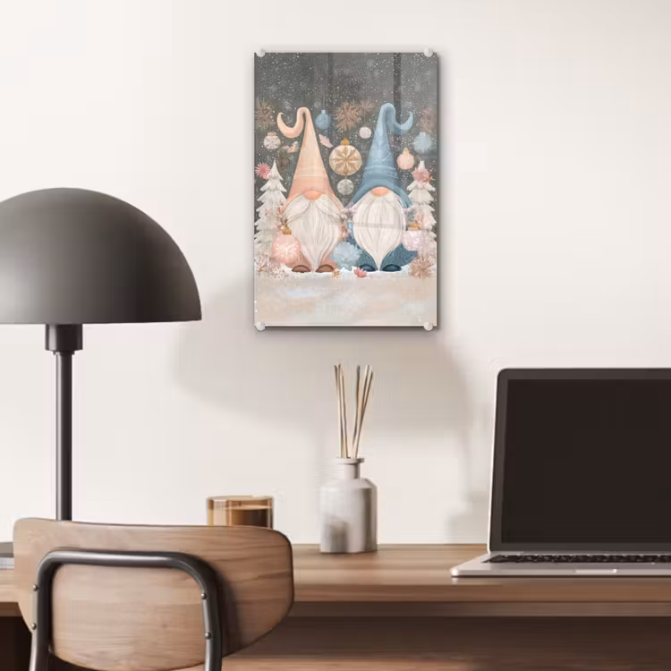 Glas schilderij - Kerst - Gnomen - Pastel — 7