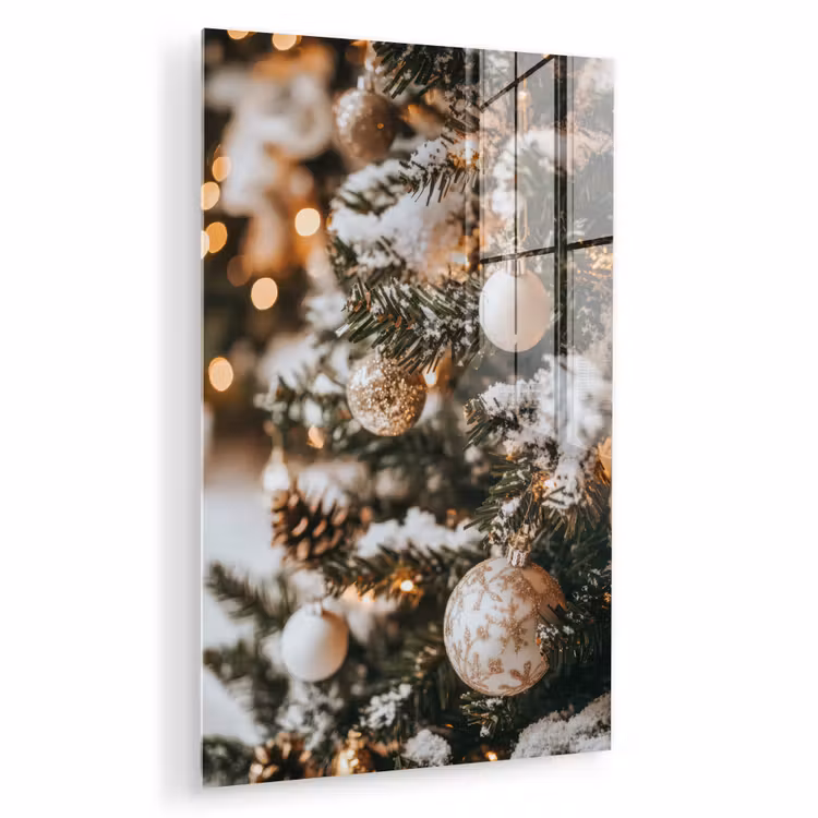 Glas schilderij - Kerst - Kerstboom - Winter - Binnen - Sneeuw — 1