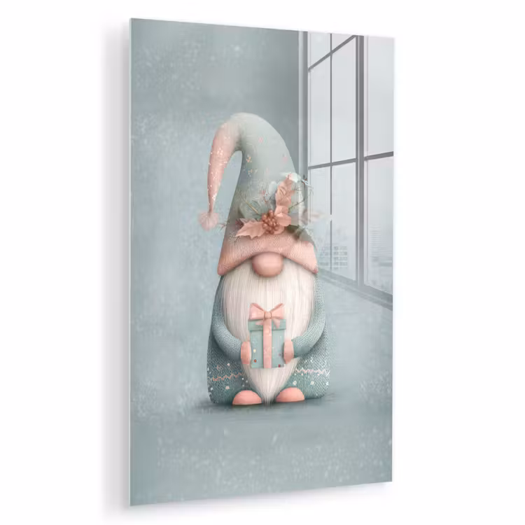 Glas schilderij - Kerstgnome - Cadeau - Groen — 1