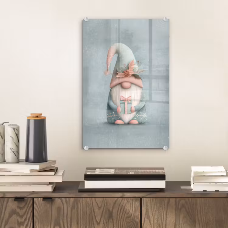 Glas schilderij - Kerstgnome - Cadeau - Groen — 2