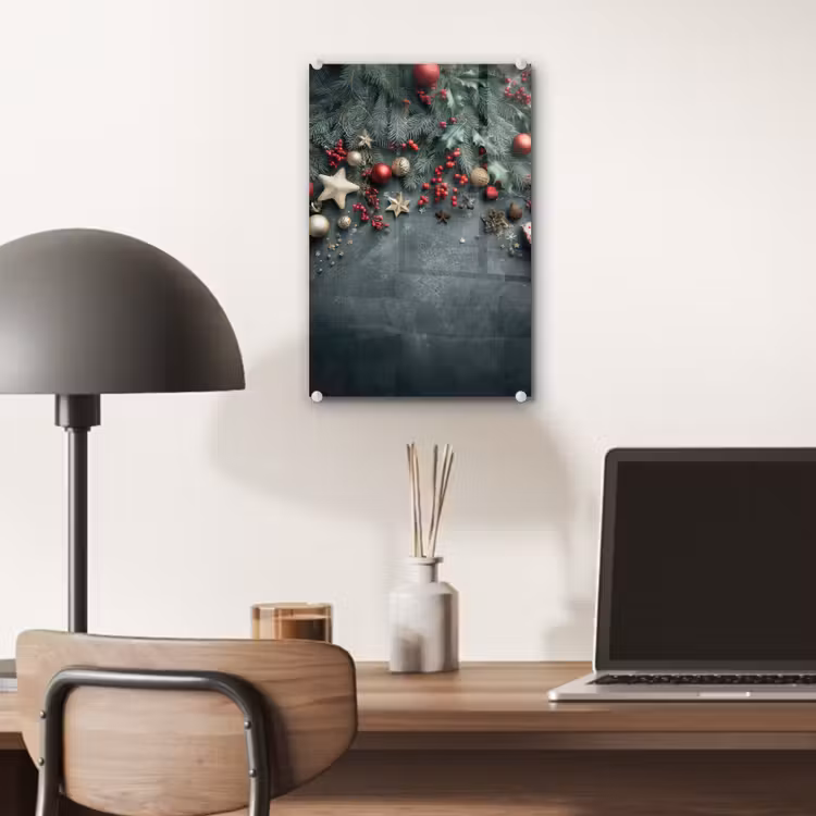 Glas schilderij - Kerstomlijsting - Hulst - Kleurrijk — 7