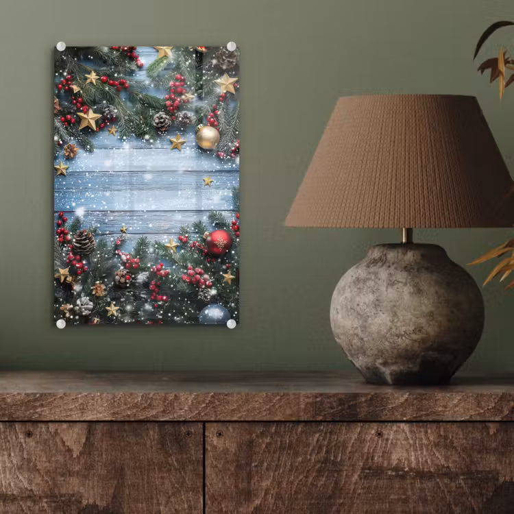 Glas schilderij - Kerstomlijsting - Sneeuw - Meerkleurig — 4