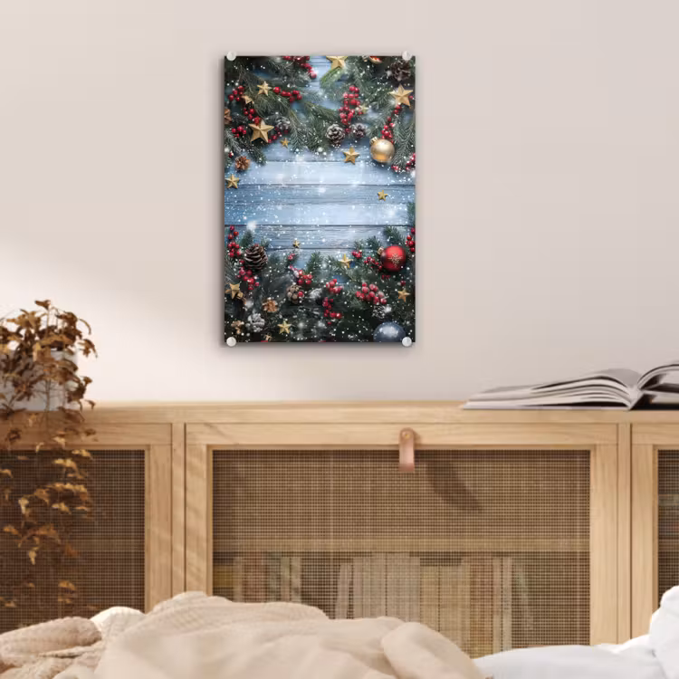Glas schilderij - Kerstomlijsting - Sneeuw - Meerkleurig — 5