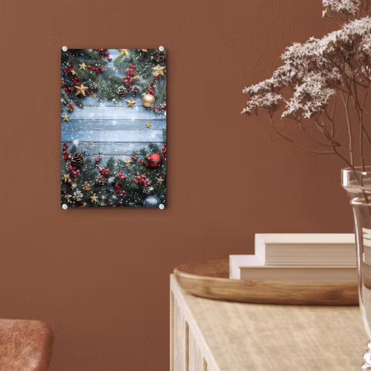 Glas schilderij - Kerstomlijsting - Sneeuw - Meerkleurig — 6