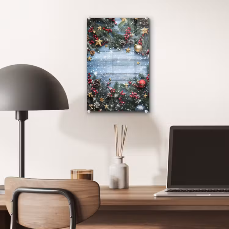 Glas schilderij - Kerstomlijsting - Sneeuw - Meerkleurig — 7