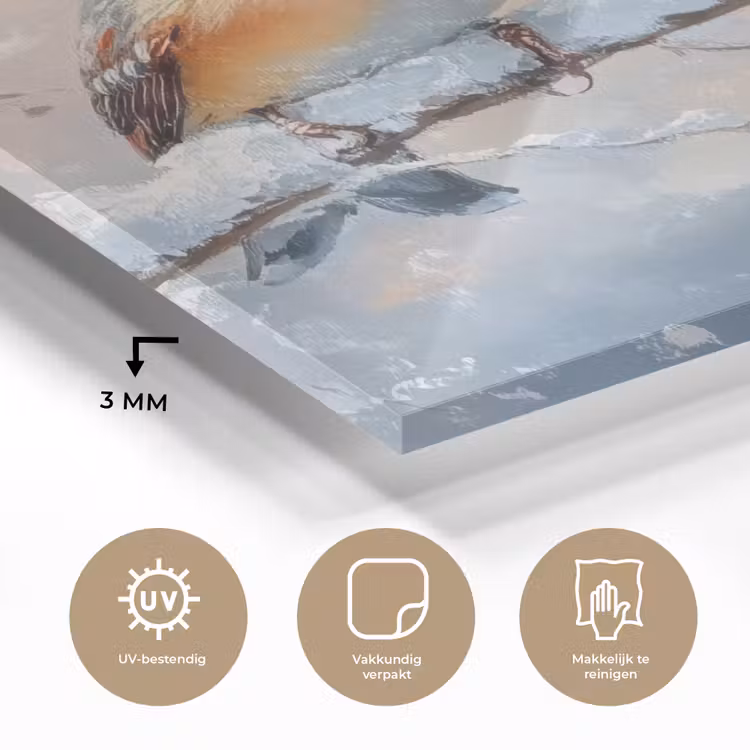Glas schilderij - Vogels - Tak - Winter - Sneeuw — 3