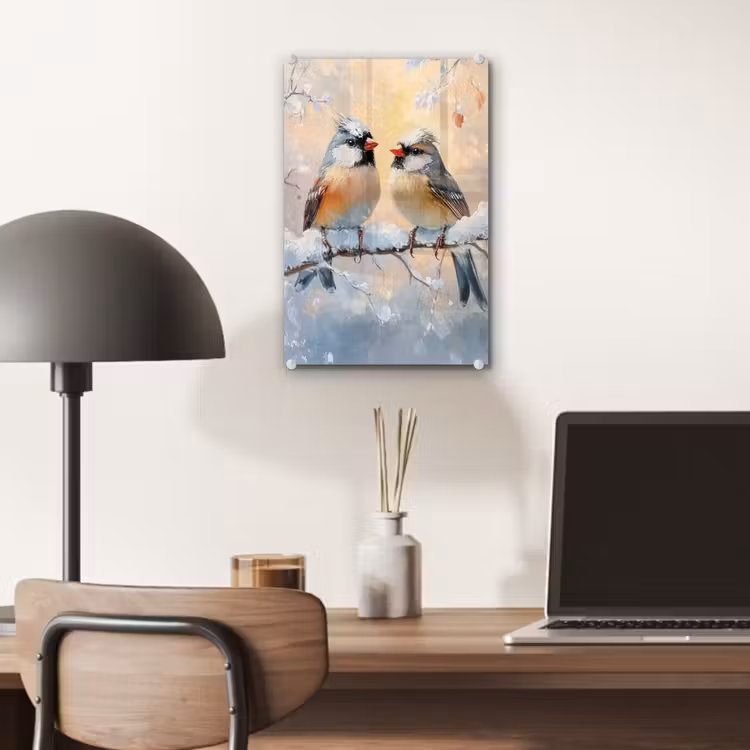 Glas schilderij - Vogels - Tak - Winter - Sneeuw — 7
