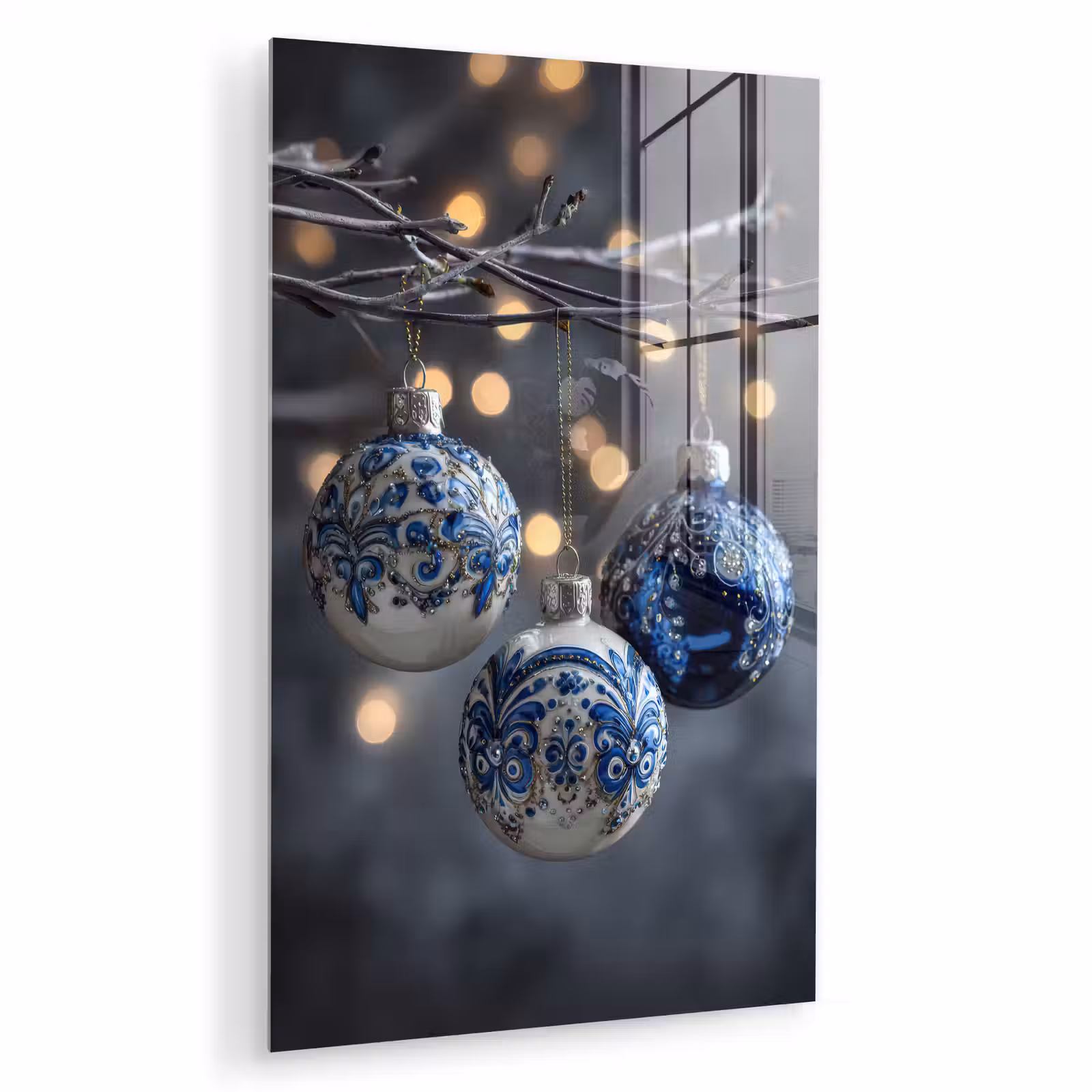 Glas schilderij - Kerstbal - Versierd - Blauw — 1