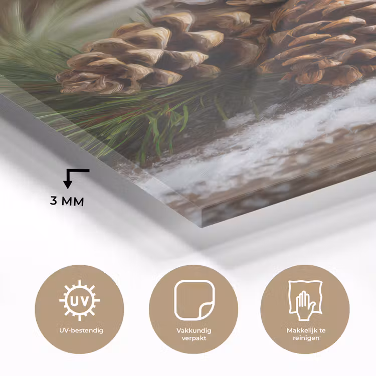 Glas schilderij - Dennenappels - Kerstsfeer - Bruin - Groen — 3