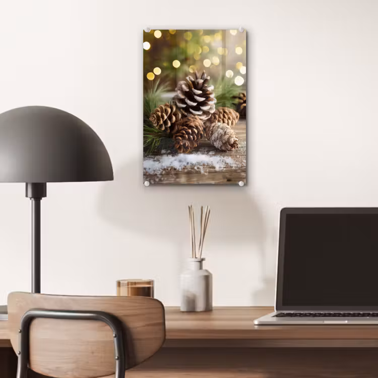Glas schilderij - Dennenappels - Kerstsfeer - Bruin - Groen — 7