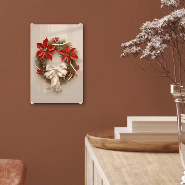 Glas schilderij - Deurkrans - Strik - Kerst - Rood - Groen — 6