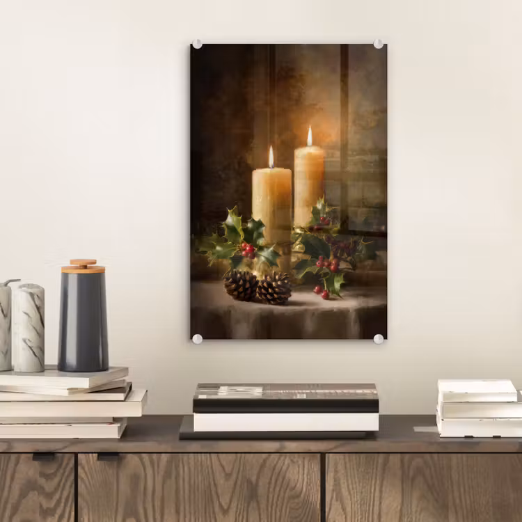 Glas schilderij - Kaarslicht - Kerst - Veelkleurig — 2