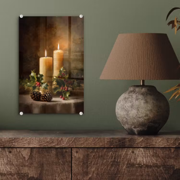 Glas schilderij - Kaarslicht - Kerst - Veelkleurig — 4