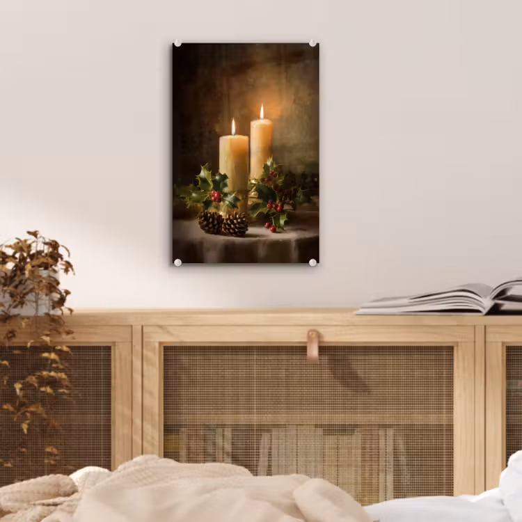 Glas schilderij - Kaarslicht - Kerst - Veelkleurig — 5