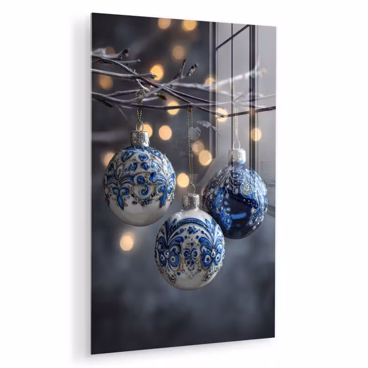 Glas schilderij - Kerstbal - Versierd - Blauw — 1