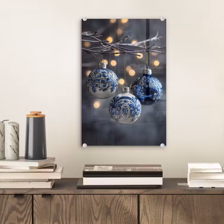 Glas schilderij - Kerstbal - Versierd - Blauw — 2