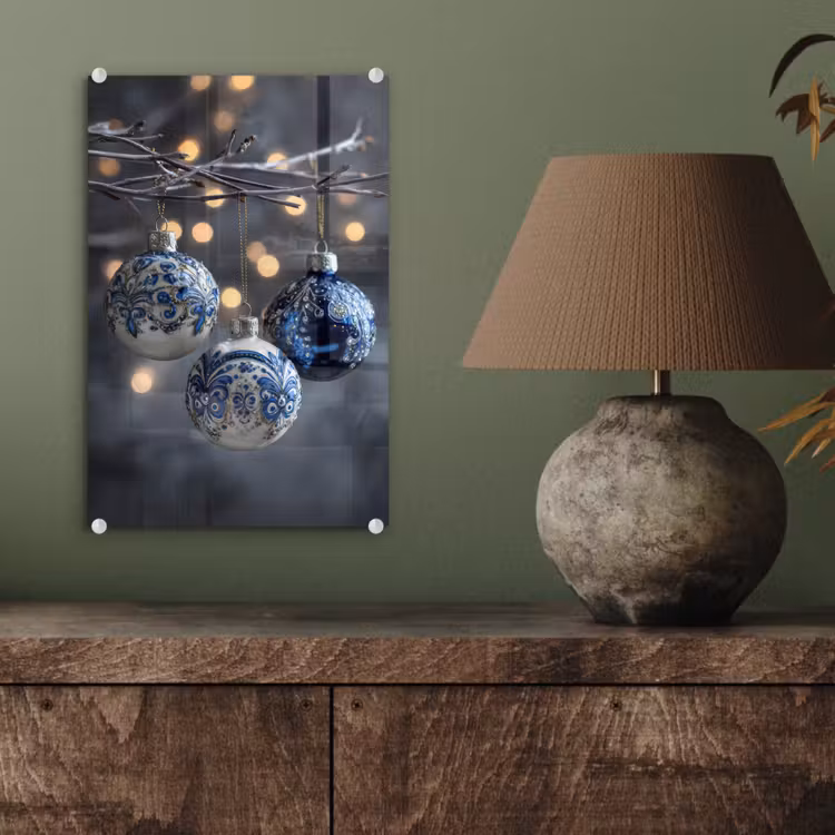 Glas schilderij - Kerstbal - Versierd - Blauw — 4