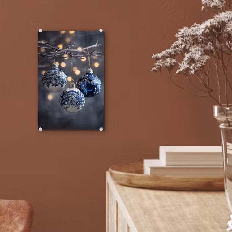 Glas schilderij - Kerstbal - Versierd - Blauw — 6