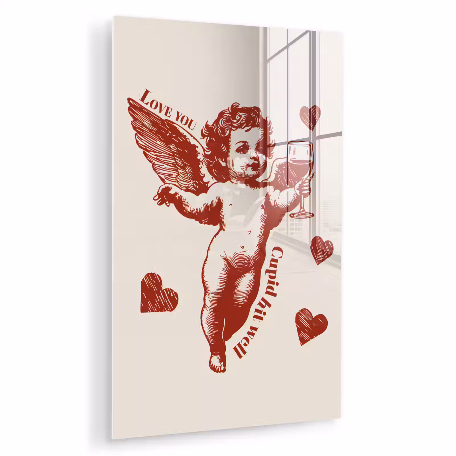 Glas schilderij - Cupido - Hartjes - Rood - Klassiek — 1