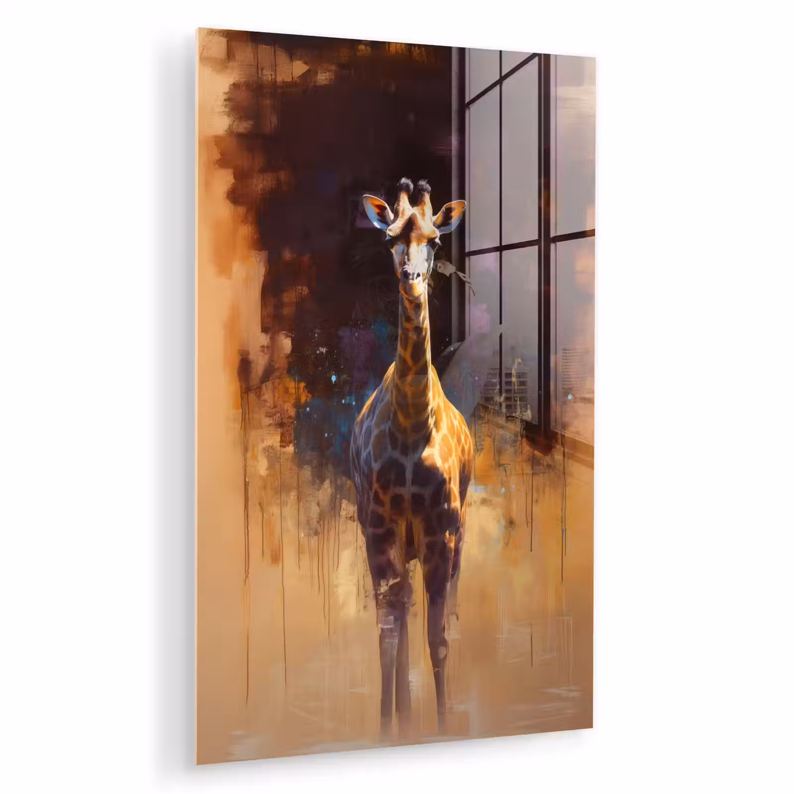 Glas schilderij - Giraf - Bruin - Abstract - Geschilderd — 1