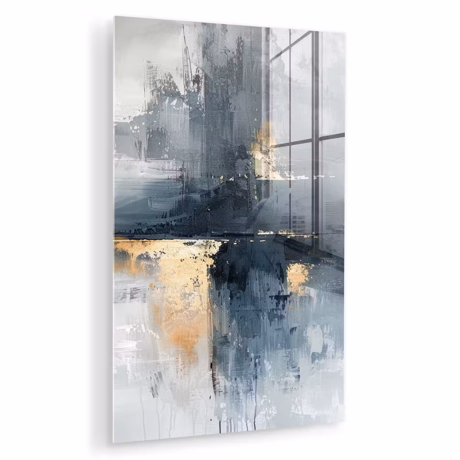 Glas schilderij - Kunst - Grijs - Goud - Abstract — 1