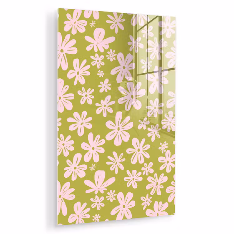 Glas schilderij - Bloemen - Roze - Getekend - Patroon — 1