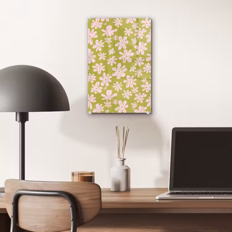 Glas schilderij - Bloemen - Roze - Getekend - Patroon — 7