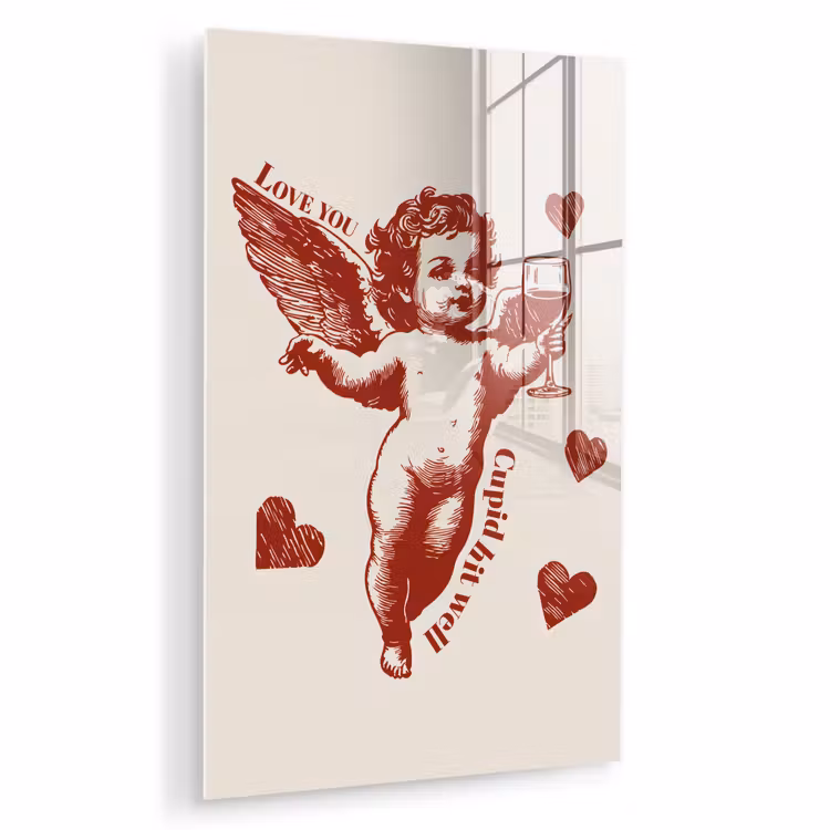 Glas schilderij - Cupido - Hartjes - Rood - Klassiek — 1
