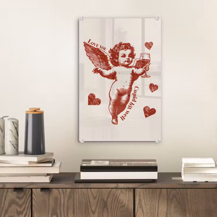 Glas schilderij - Cupido - Hartjes - Rood - Klassiek — 2