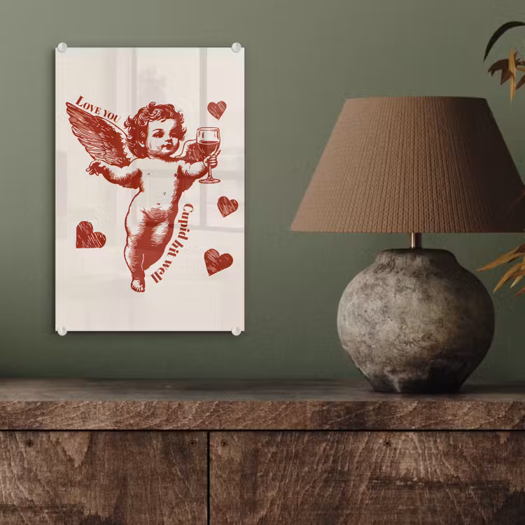 Glas schilderij - Cupido - Hartjes - Rood - Klassiek — 4