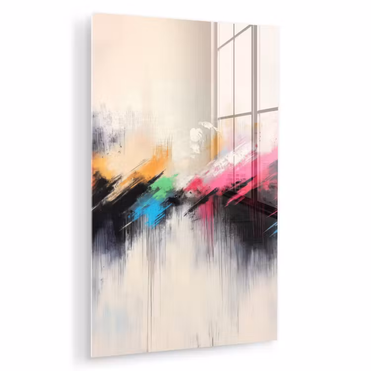 Glas schilderij - Dynamisch - Abstract - Kleurrijk - Zwart — 1