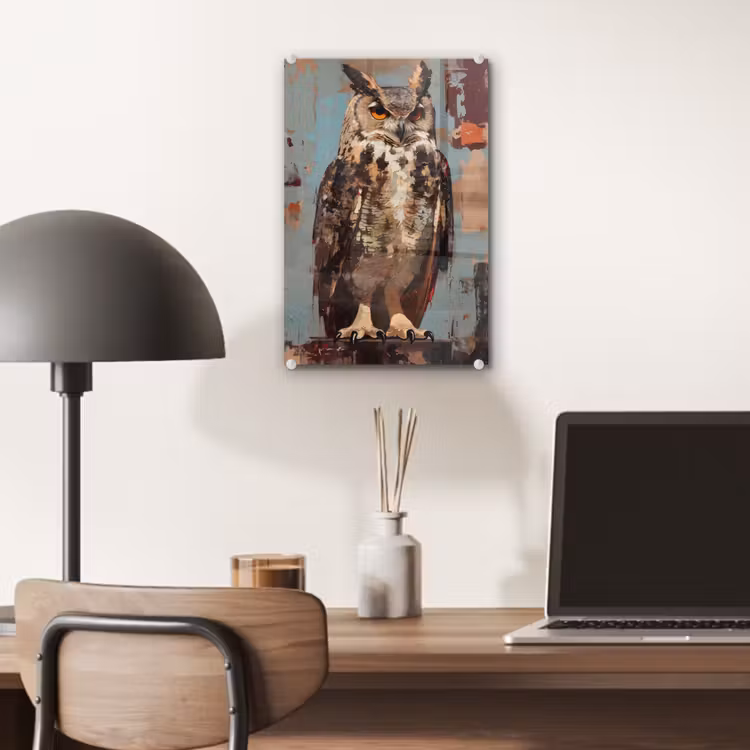 Glas schilderij - Geschilderd - Abstract - Uil - Bruin — 7