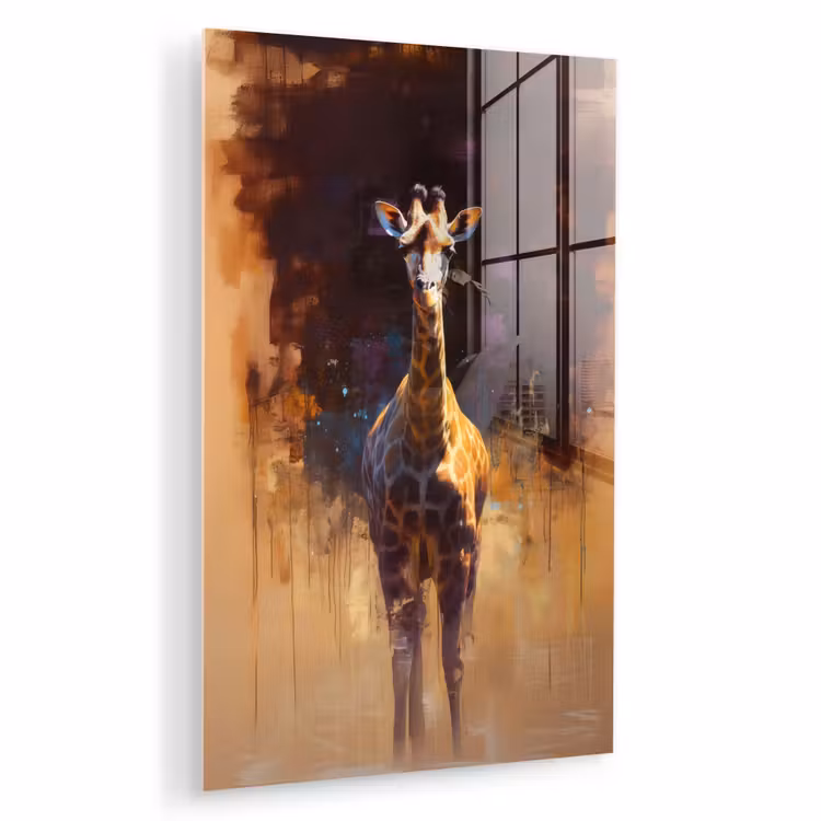Glas schilderij - Giraf - Bruin - Abstract - Geschilderd — 1