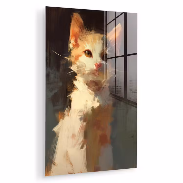 Glas schilderij - Kat - Geschilderd - Artistiek - Wit — 1