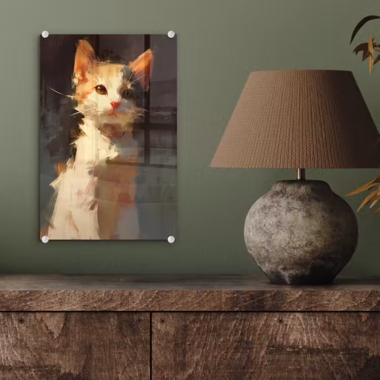 Glas schilderij - Kat - Geschilderd - Artistiek - Wit — 4