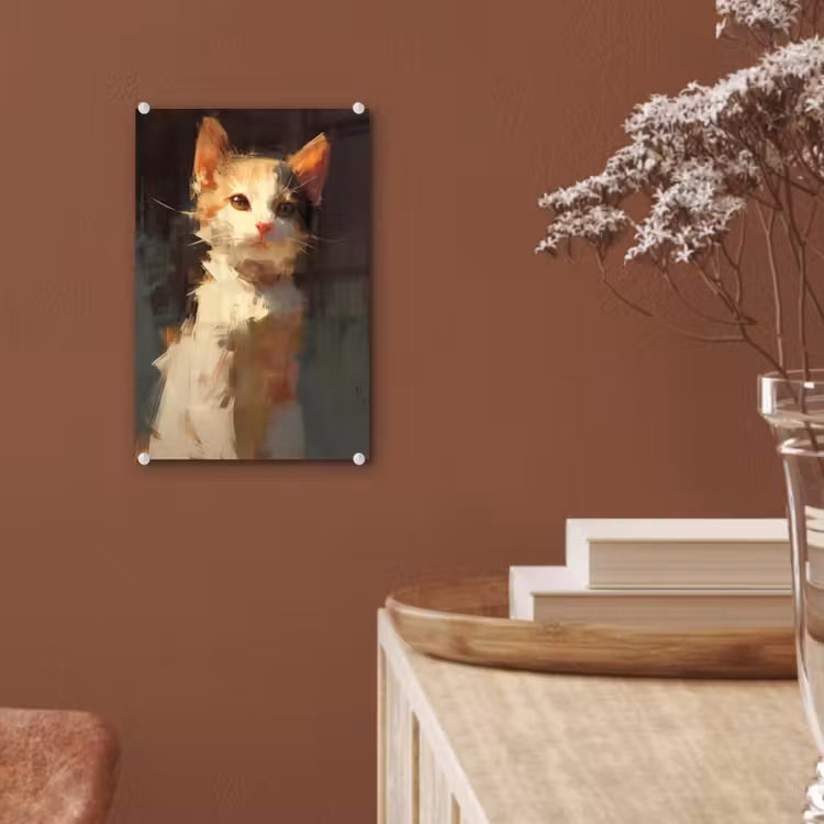 Glas schilderij - Kat - Geschilderd - Artistiek - Wit — 6
