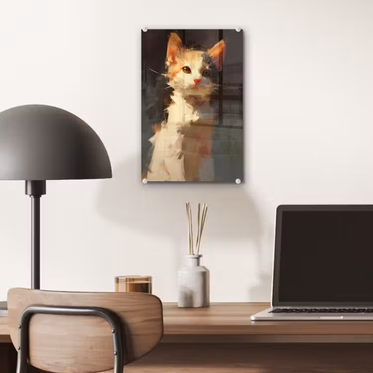Glas schilderij - Kat - Geschilderd - Artistiek - Wit — 7