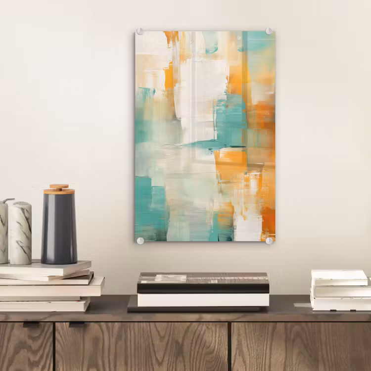 Glas schilderij - Kunst - Abstract - Blauw - Wit — 2