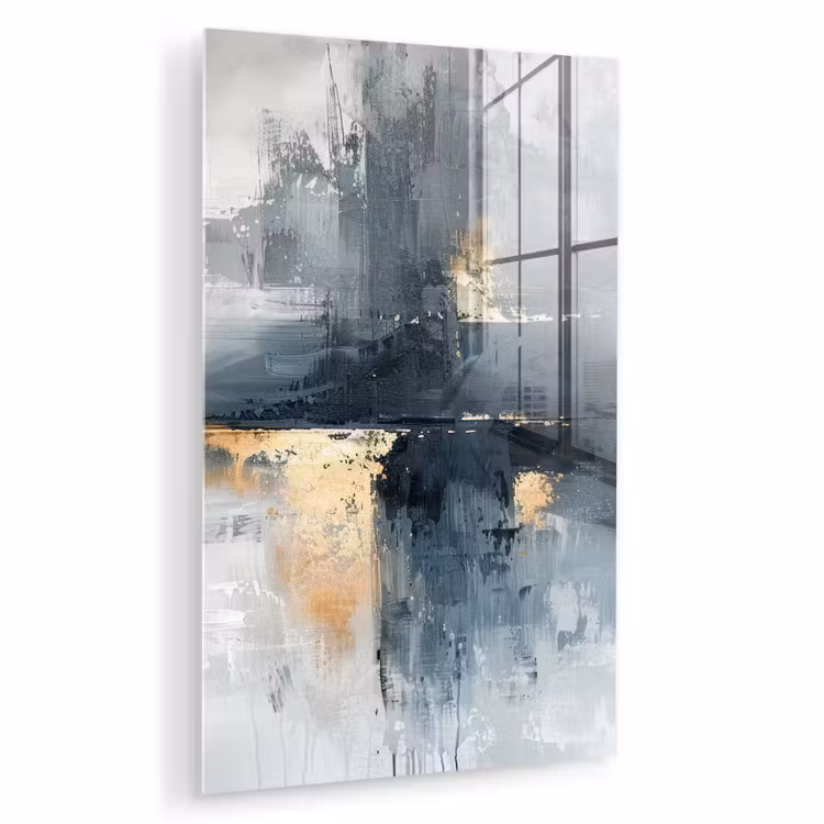 Glas schilderij - Kunst - Grijs - Goud - Abstract — 1