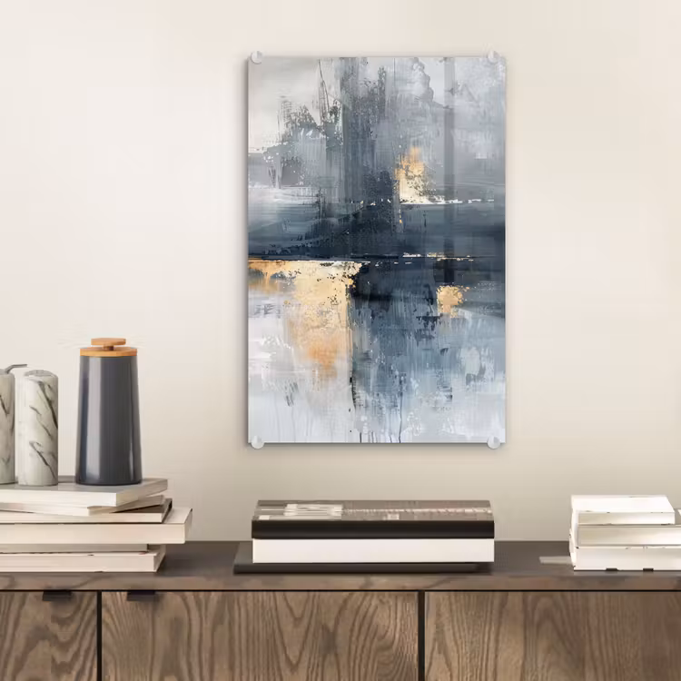 Glas schilderij - Kunst - Grijs - Goud - Abstract — 2
