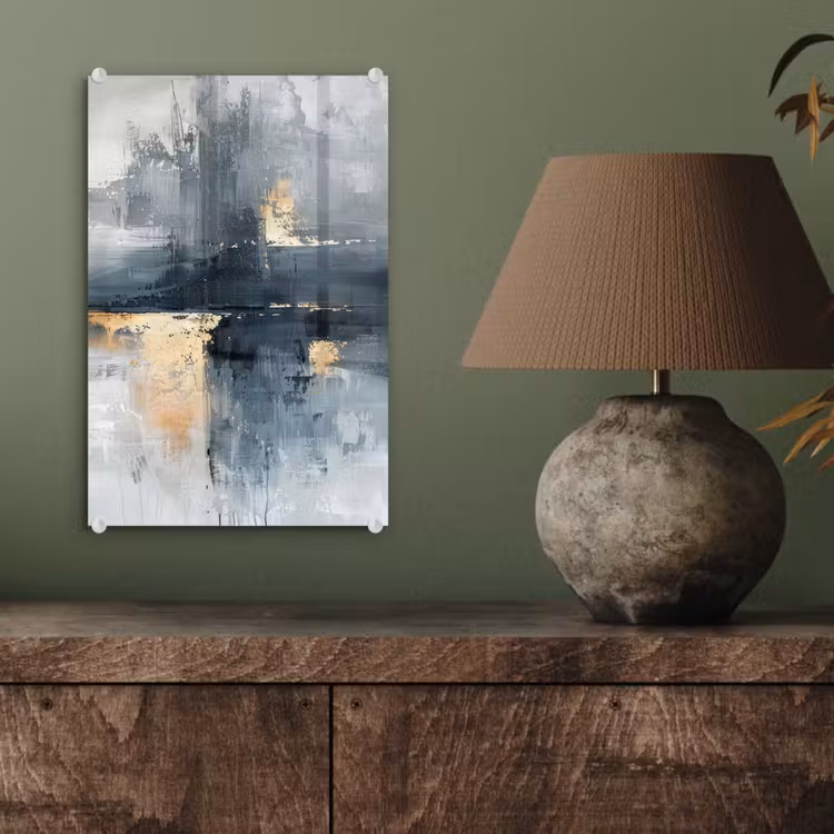 Glas schilderij - Kunst - Grijs - Goud - Abstract — 4